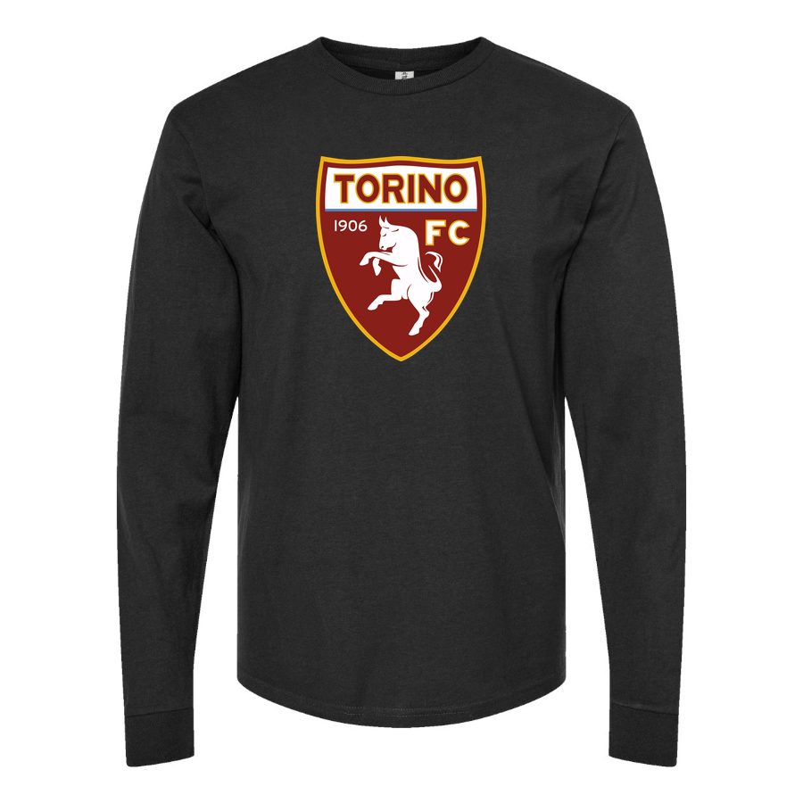 Men's Torino Soccer Logo Long sleeves Cotton Blend T-Shirt - Black