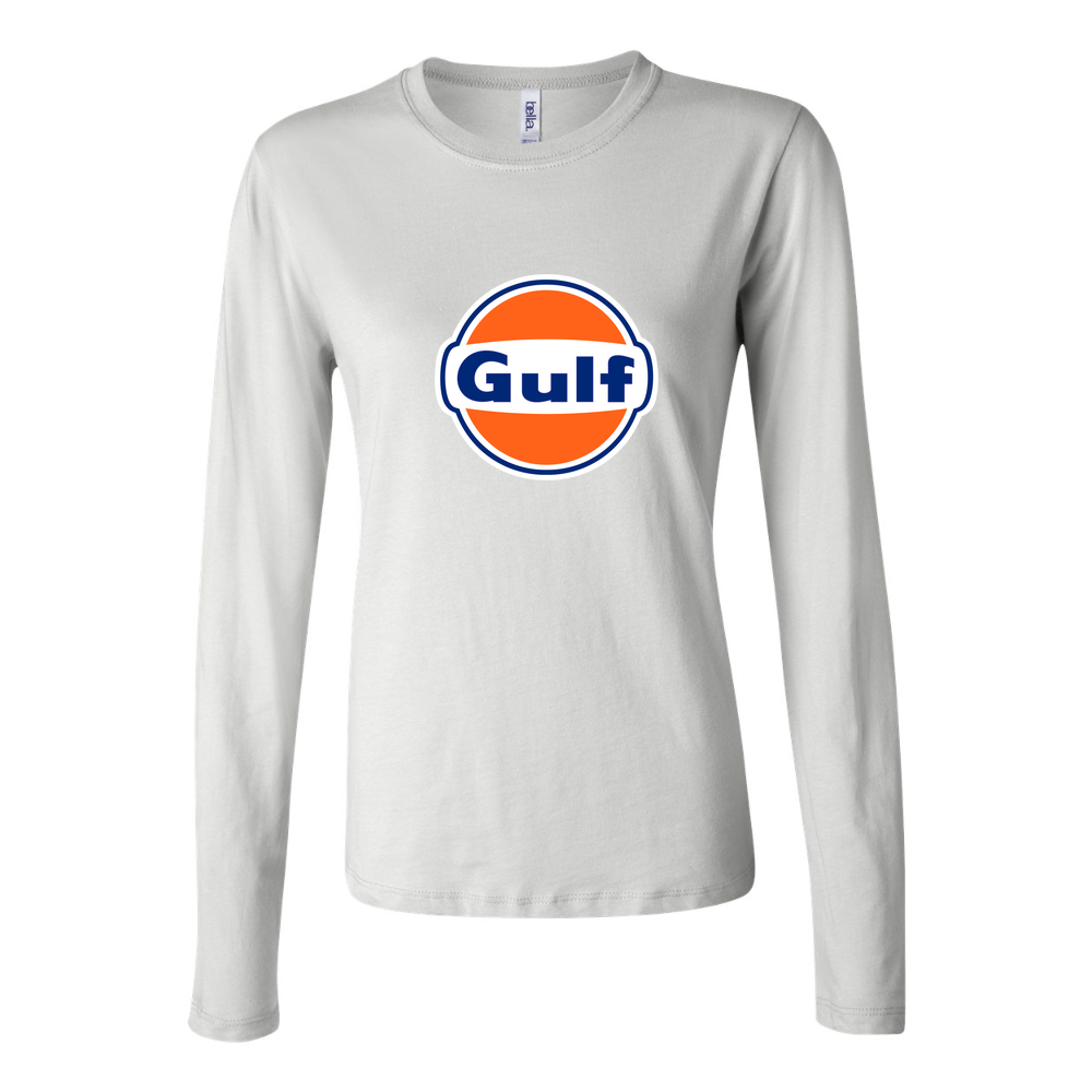 Women's Gulf Oil Logo 1536x864 Long Sleeve T-Shirt - White