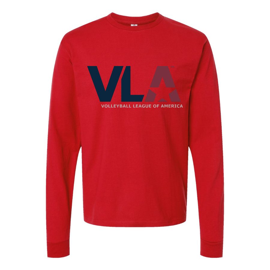 Men's American-Volleyball-League-Logo Long sleeves Cotton Blend T-Shirt - Red