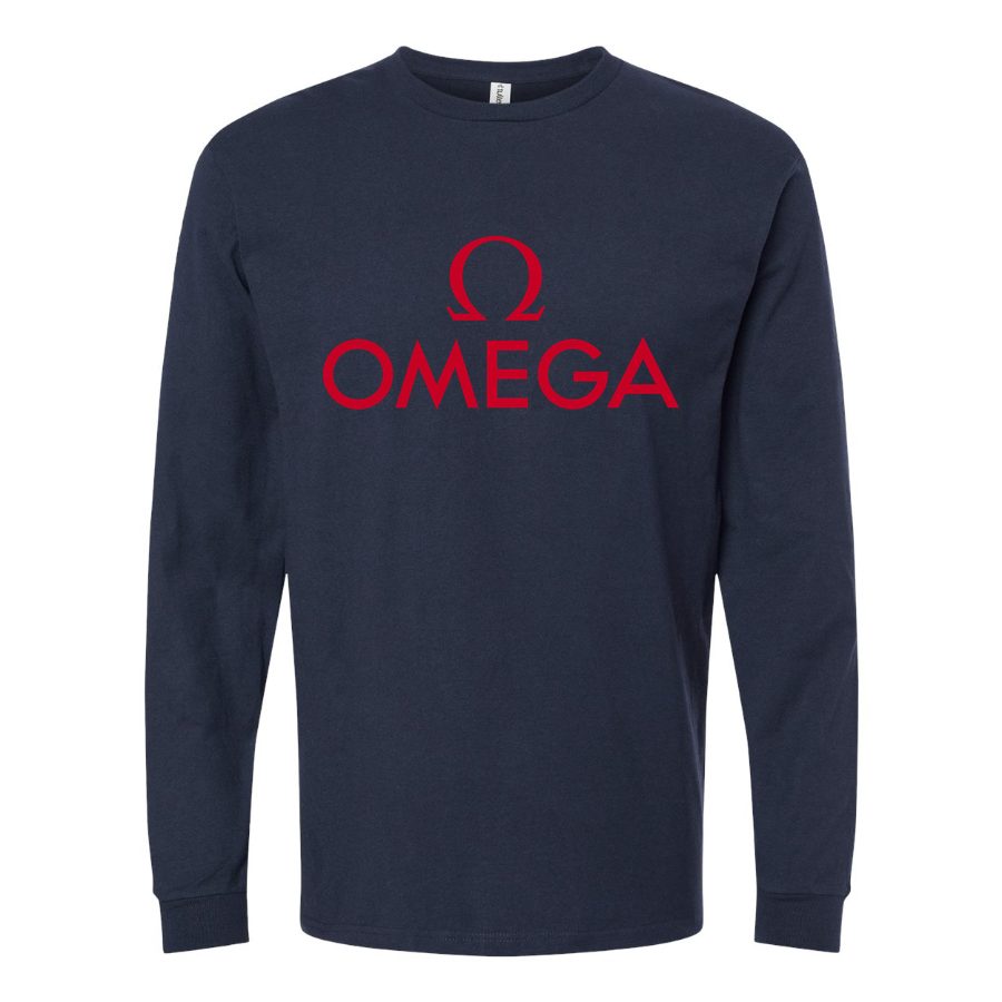Men's Omega Logo Long sleeves Cotton Blend T-Shirt - Navy