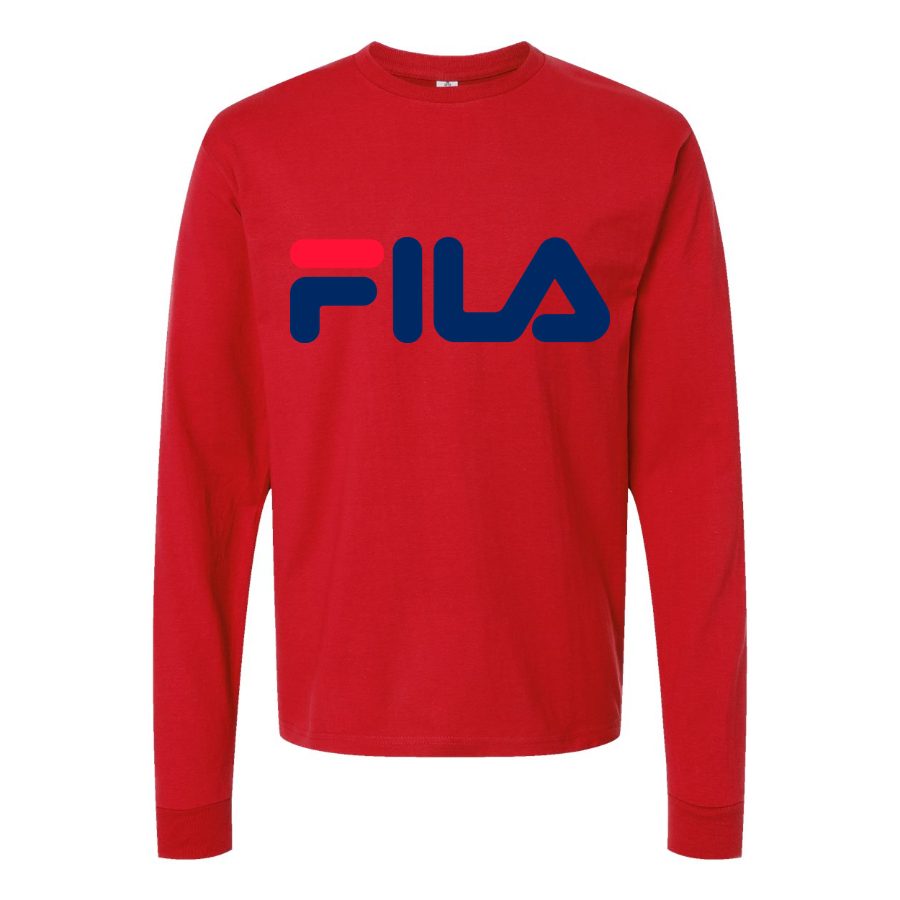 Men's Fila-logo-1536x864 Long sleeves Cotton Blend T-Shirt - Red