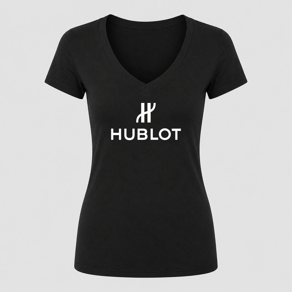 Women's Hublot White Design V Neck T-Shirt in black