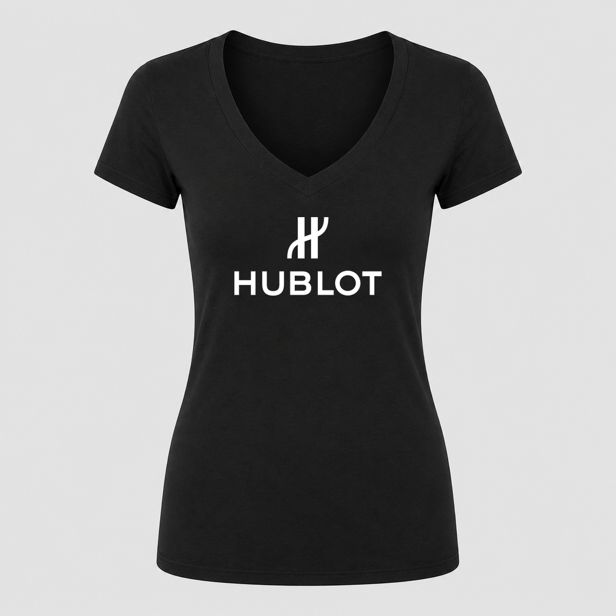 Women's Hublot White Design V Neck T-Shirt in black