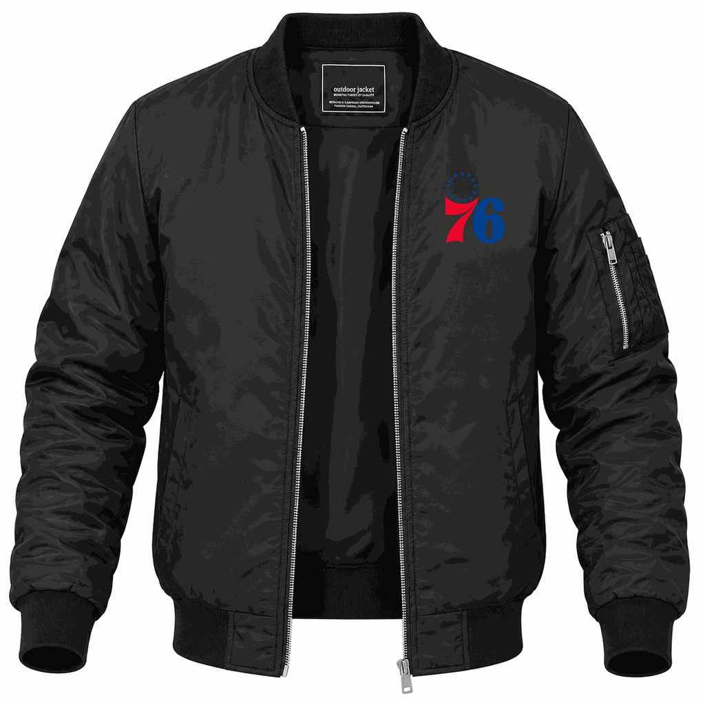 Men's Philadelphia 76ers Lightweight Bomber Jacket - Black
