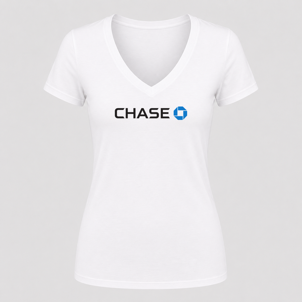 Women's Chase Black Design V Neck T-Shirt in white