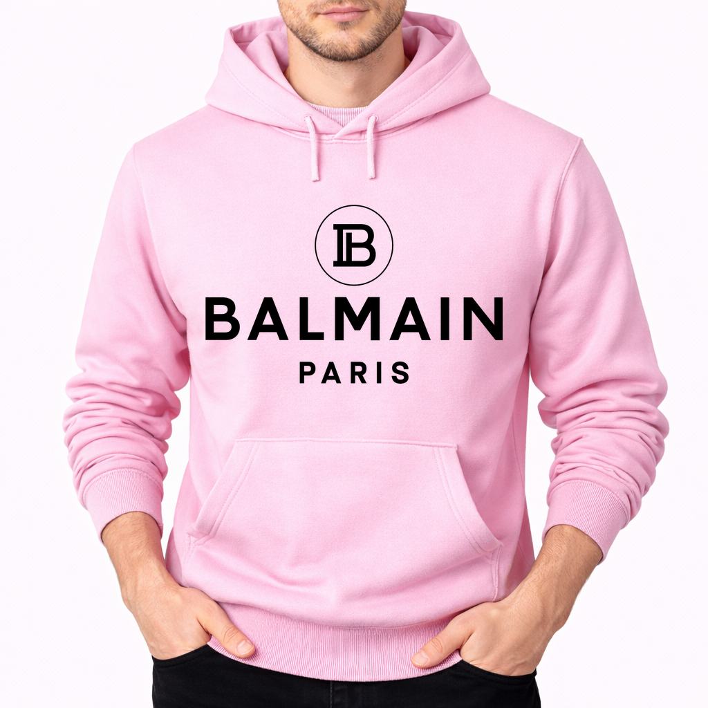 Men's Balmain Paris Pullover Hoodie - Pink