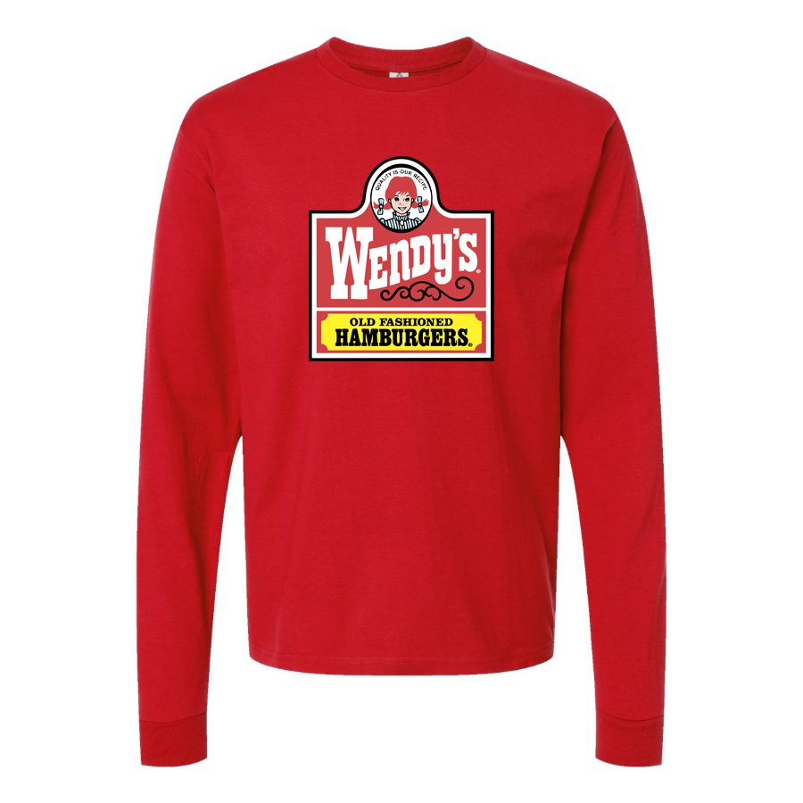 Men's wendys-logo-png-transparent Long sleeves Cotton Blend T-Shirt - Red