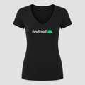 Women's Android White Design V Neck T-Shirt in black