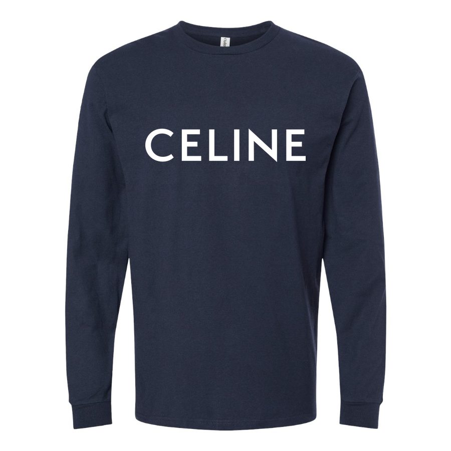 Men's Celine white Long sleeves Cotton Blend T-Shirt - Navy