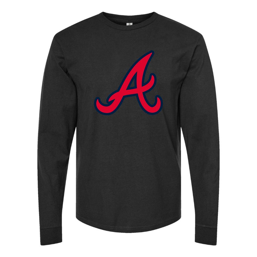 Men's Atlanta Braves Long sleeves Cotton Blend T-Shirt - Black