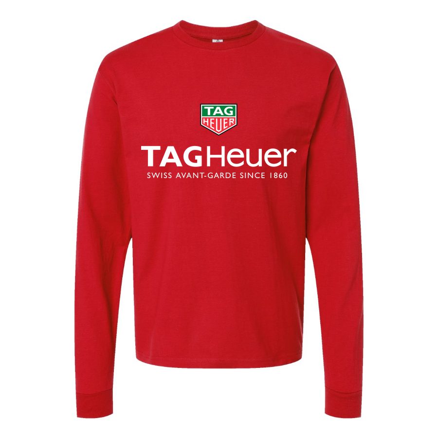 Men's TAG-Heuer-Logo white Long sleeves Cotton Blend T-Shirt - Red