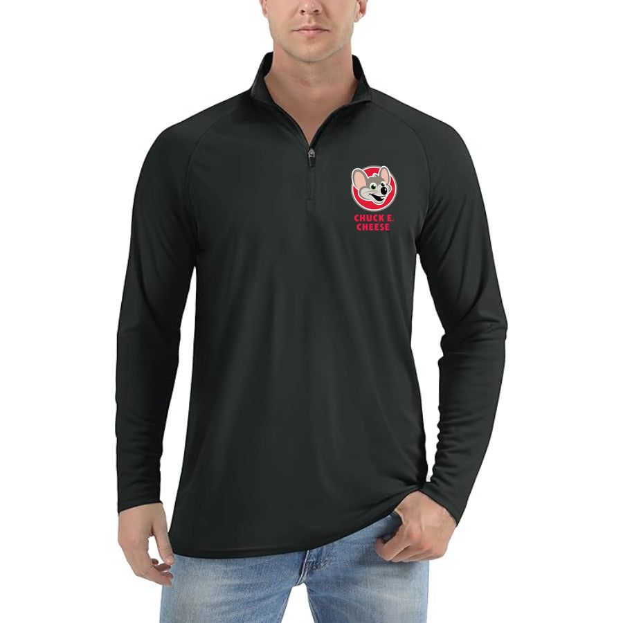 Logo Chuck e. Cheeses quarter-zip athletic shirt in Black