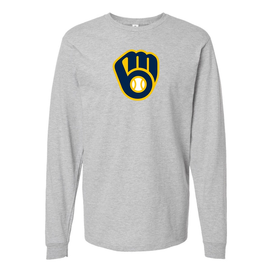 Men's Milwaukee Brewers Long sleeves Cotton Blend T-Shirt - Gray