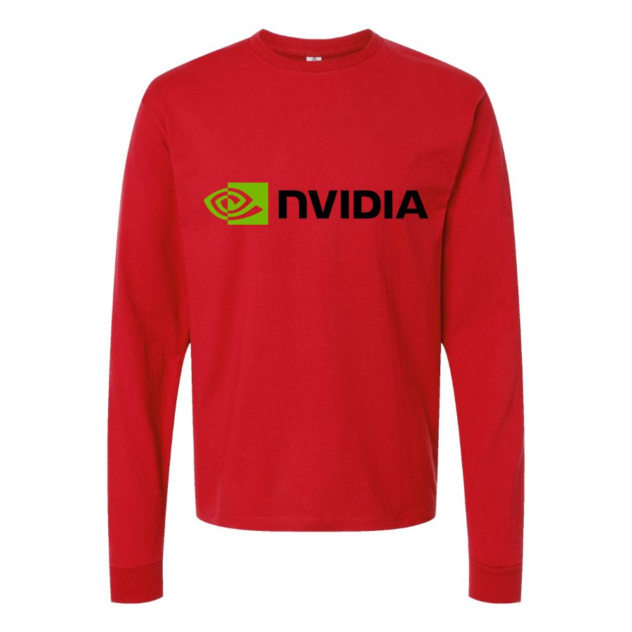 Men's NVIDIA logo.svg Long sleeves Cotton Blend T-Shirt - Red