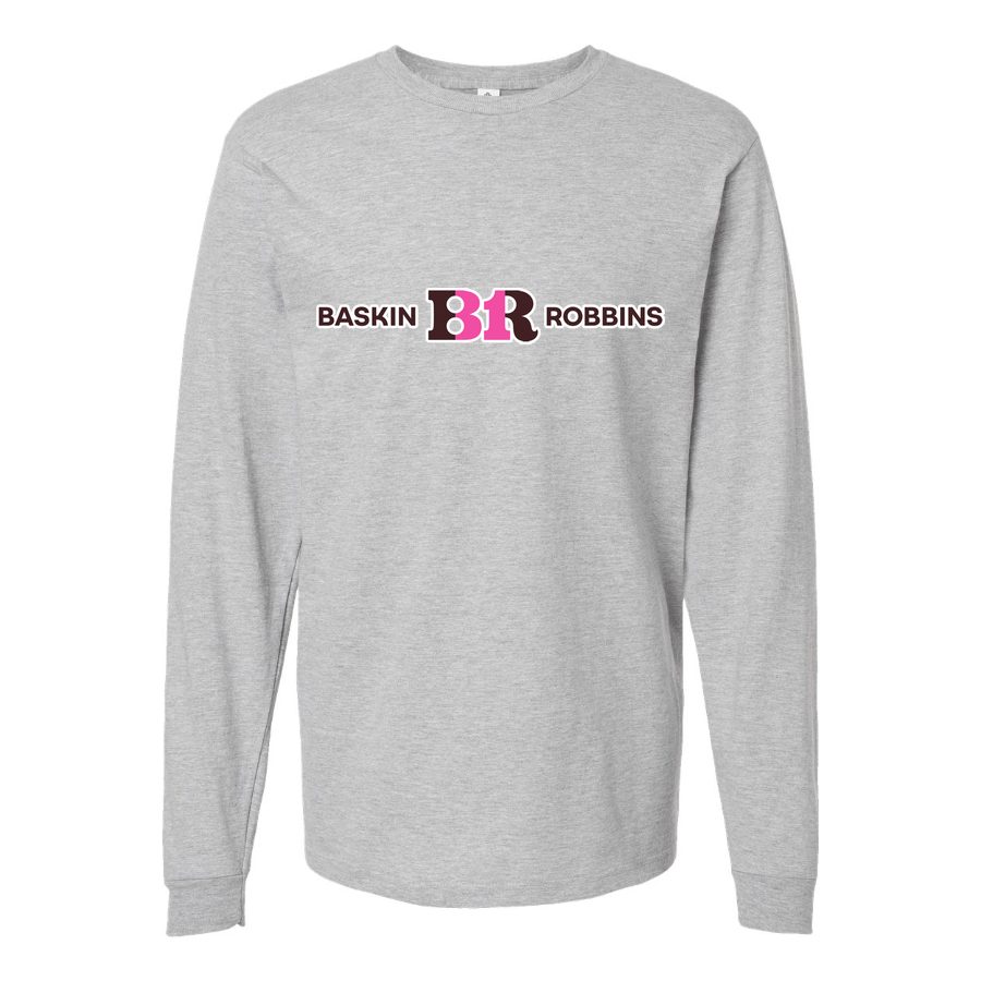 Men's Baskin-Rоbbins-Logo-1536x864 Long sleeves Cotton Blend T-Shirt - Gray