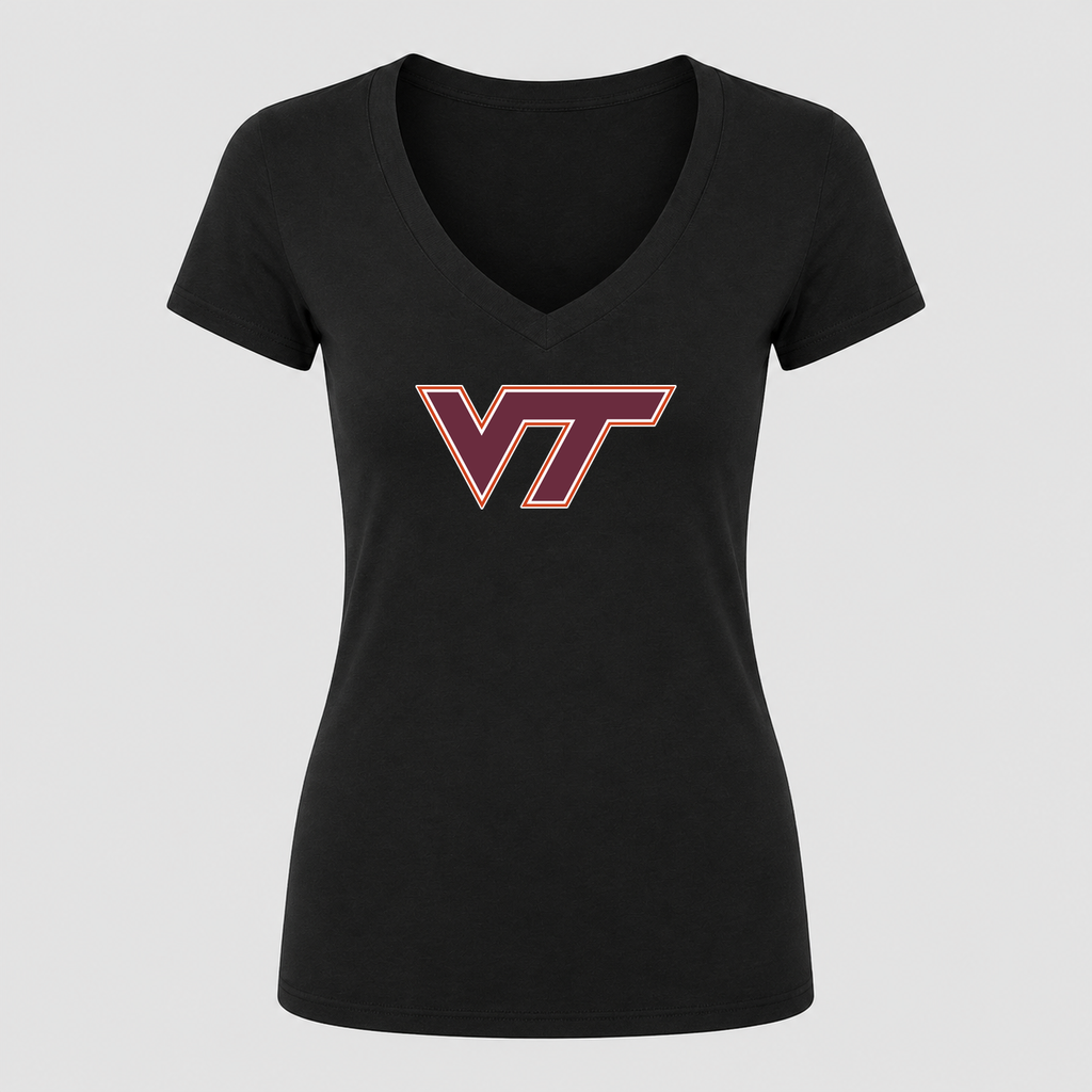 Women's Virginia Tech Hokies V Neck T-Shirt in black