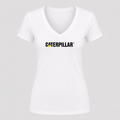 Women's Caterpillar Black Design V Neck T-Shirt in white