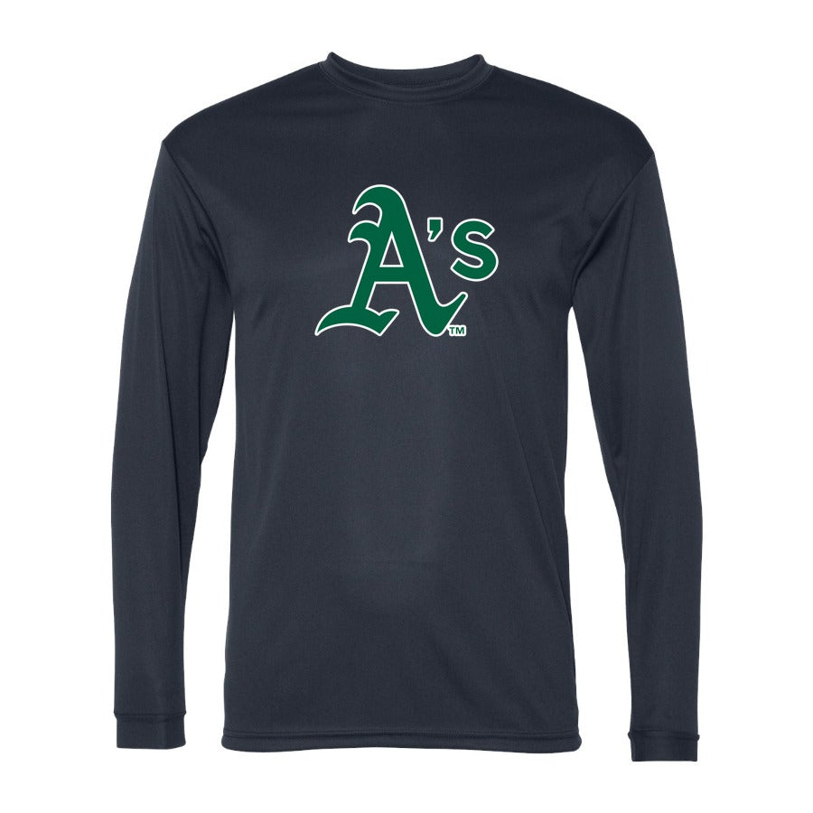 Men's Oakland Athletics Polyester Long Sleeve T-Shirt - Navy
