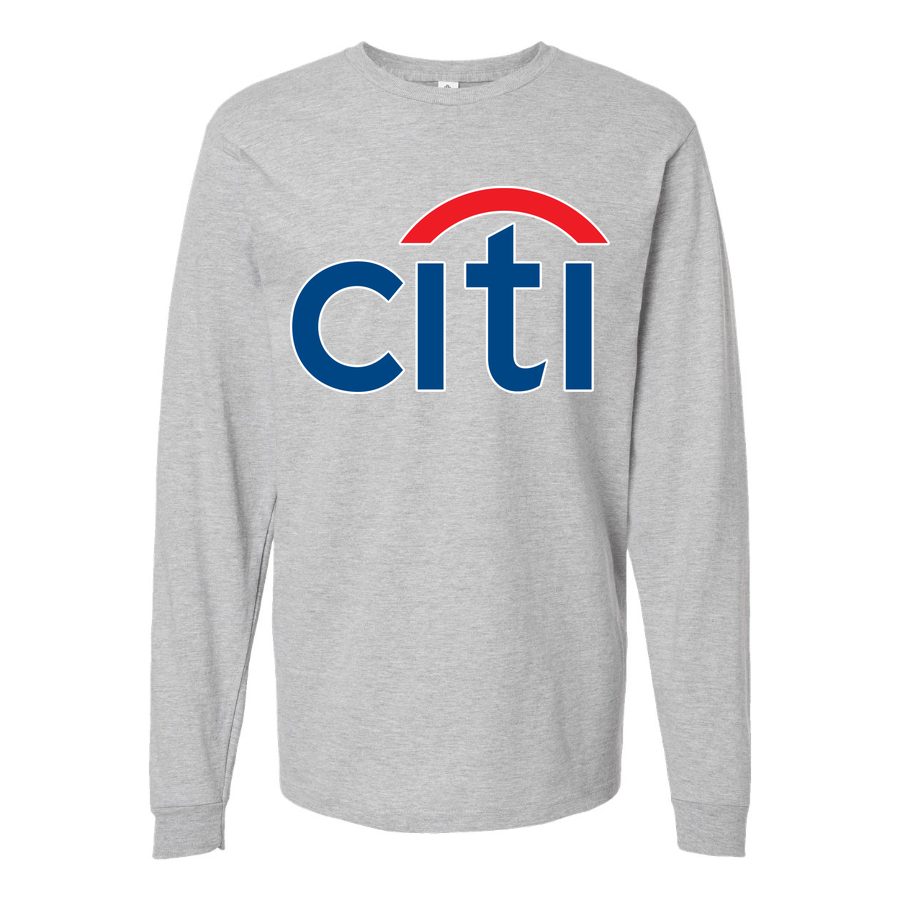 Men's citi bank Logo Long sleeves Cotton Blend T-Shirt - Gray