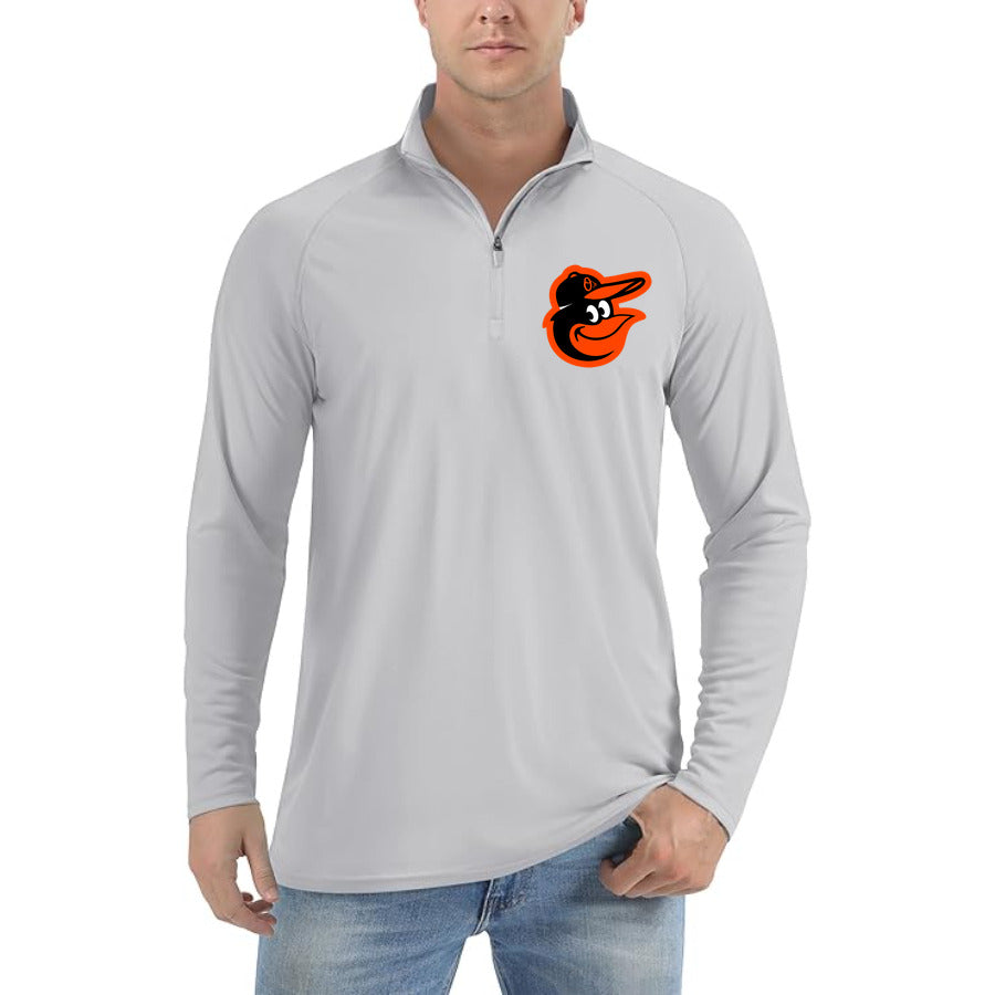 Baltimore Orioles quarter-zip athletic shirt in Light Gray
