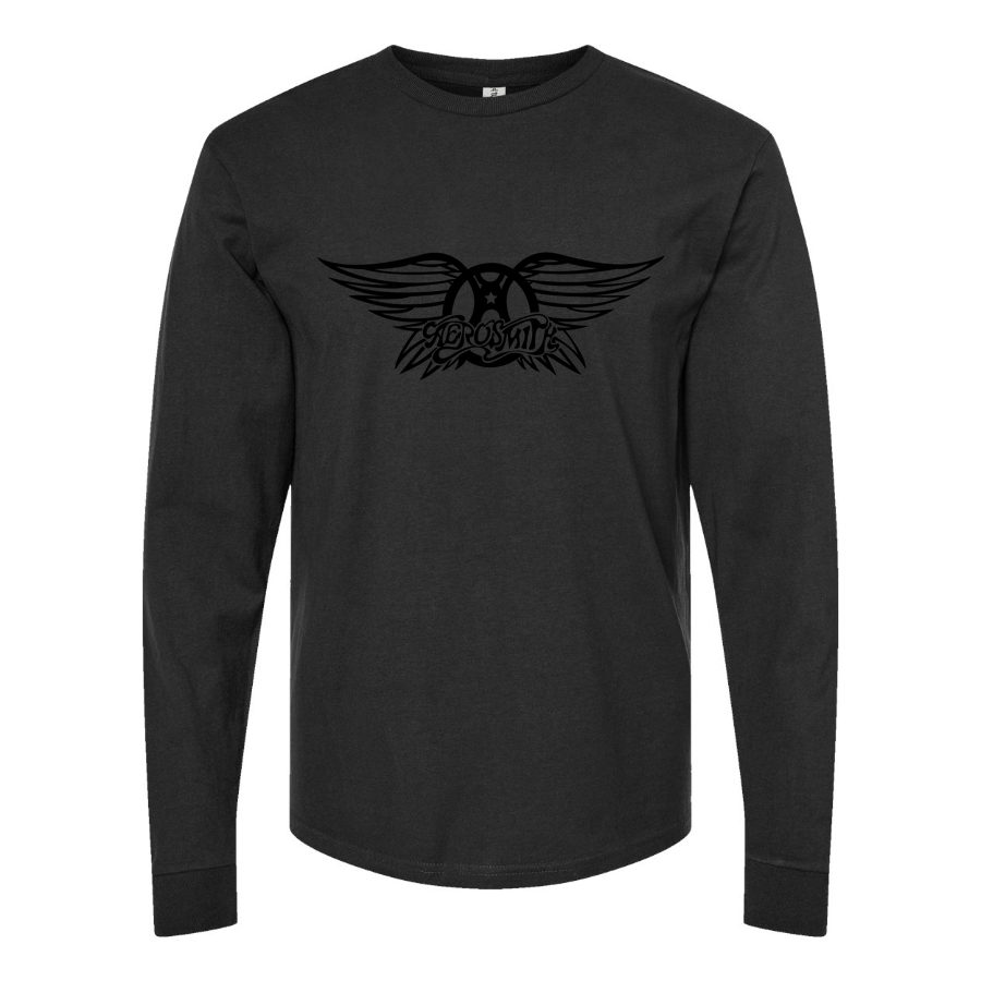 Men's Aerosmith-Logo-768x432 Long sleeves Cotton Blend T-Shirt - Black
