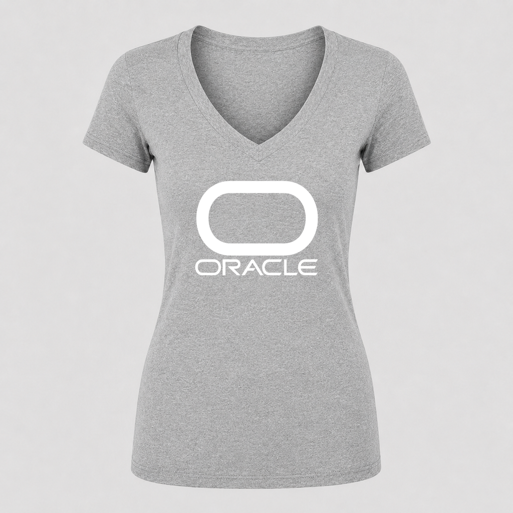 Women's Oracle White Design V Neck T-Shirt in gray