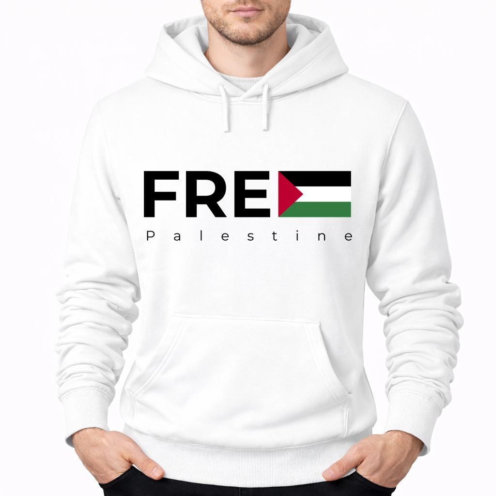 Men's Palestine Black Pullover Hoodie - White