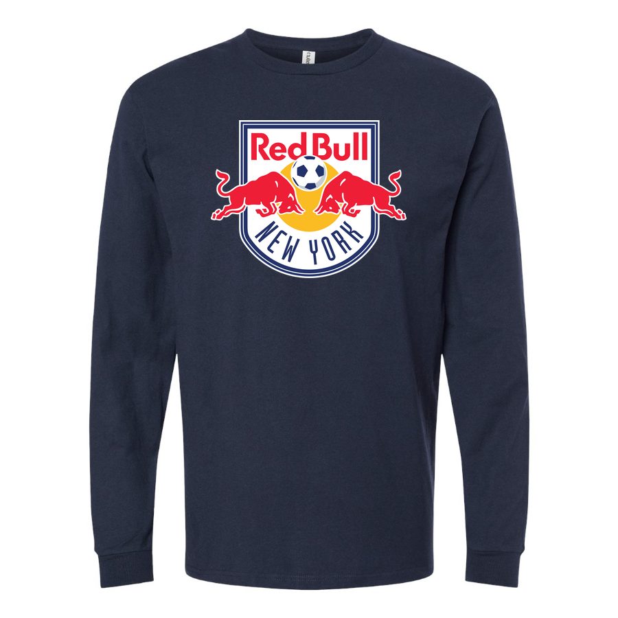 Men's New York Red Bulls logo.svg Long sleeves Cotton Blend T-Shirt - Navy
