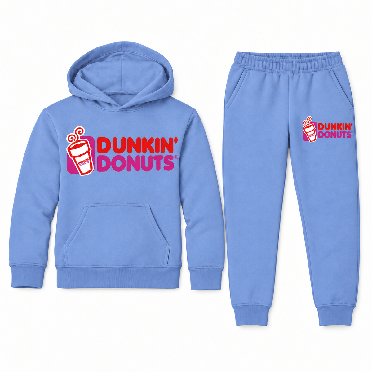 Dunkin Donuts youth hoodie and jogger set in Carolina Blue