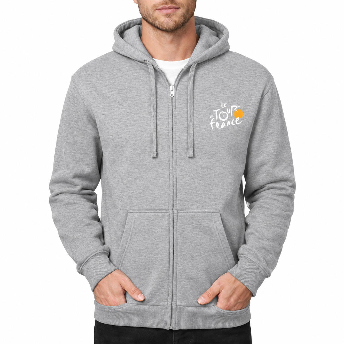 Men's Tour de France White Zipper Hoodie - Grey