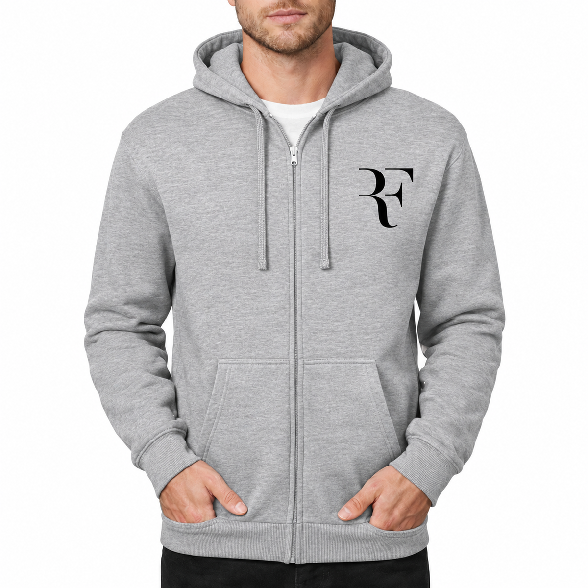 Men's Roger Federer black Zipper Hoodie - Grey