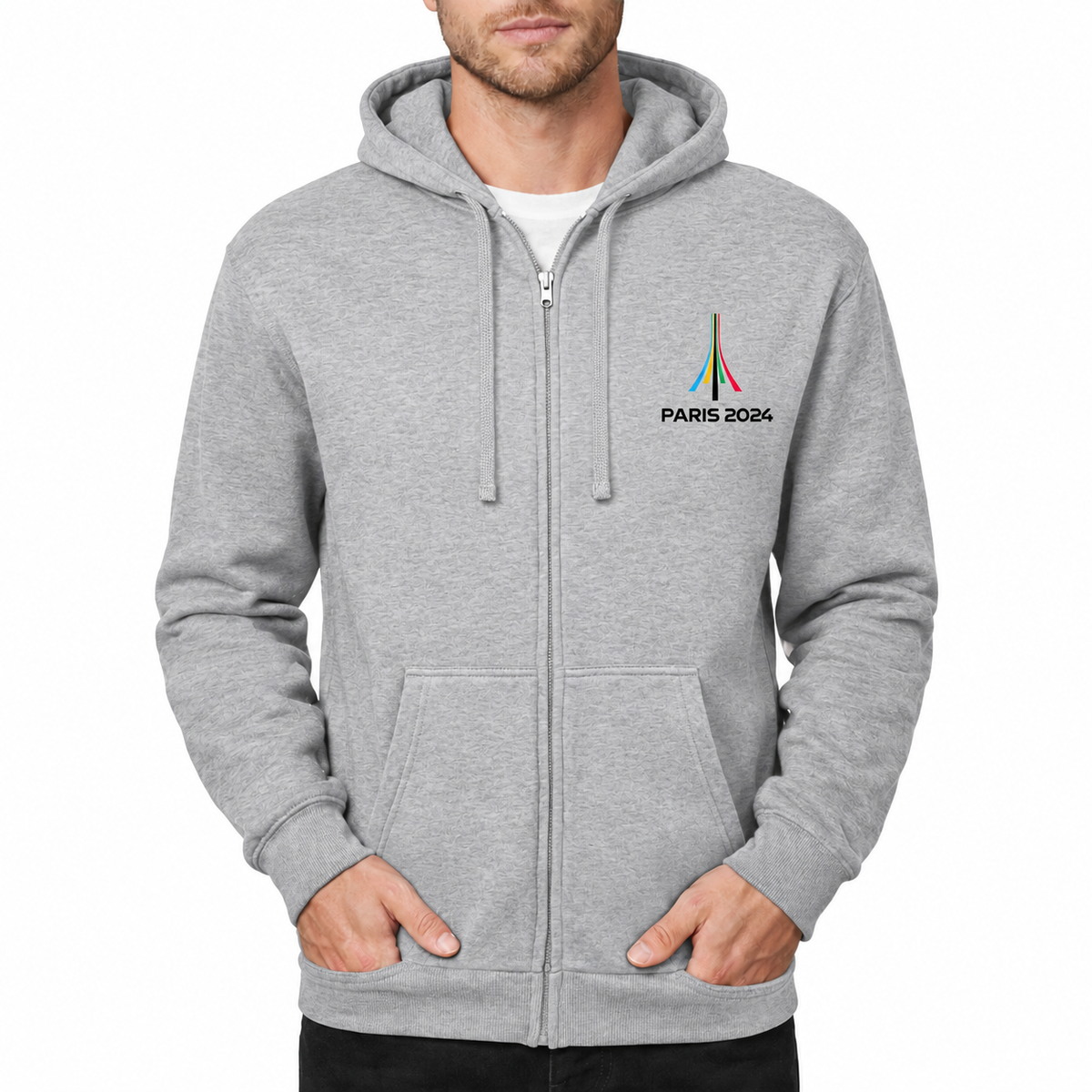 Men's Paris 2024 Olympics black Zipper Hoodie - Grey