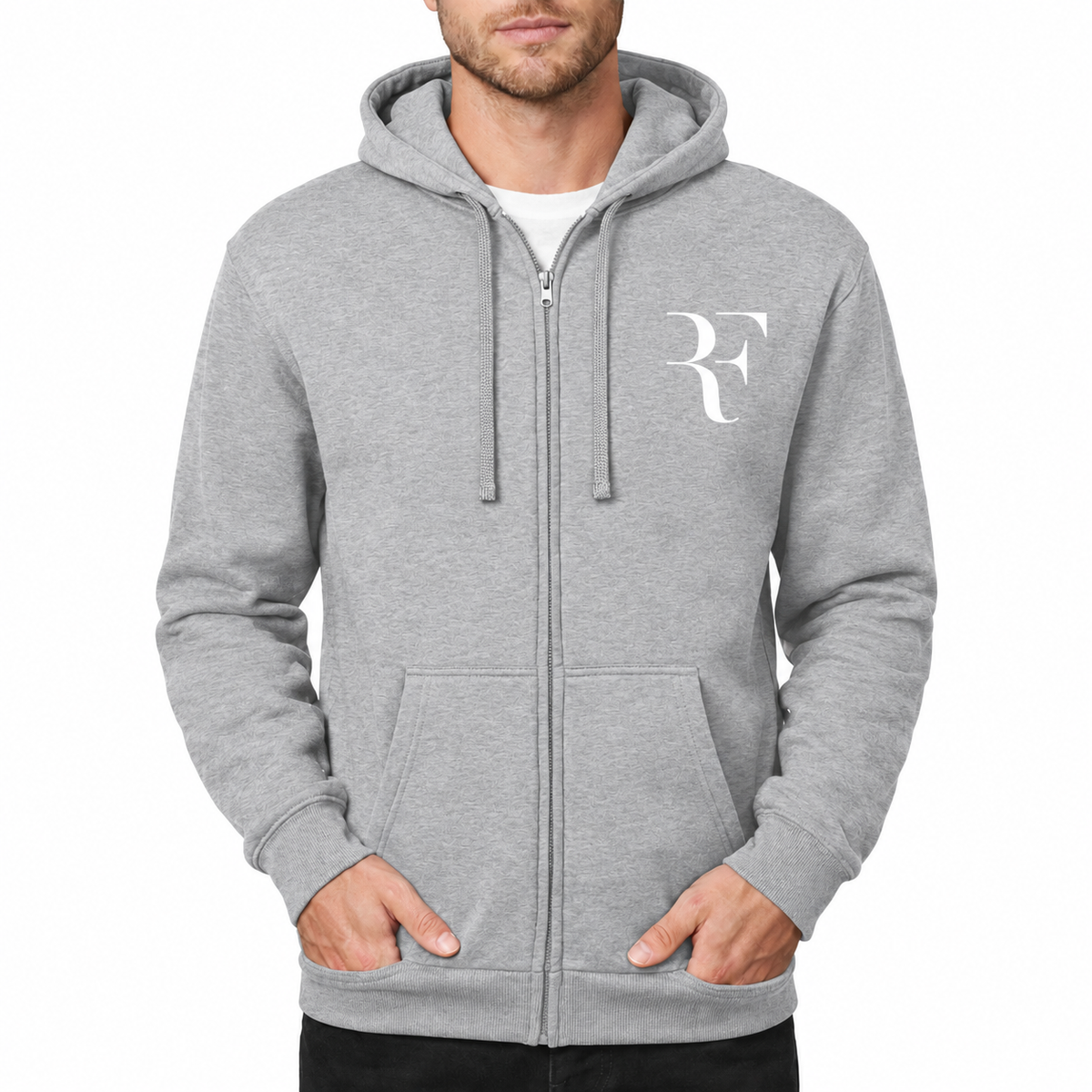 Men's Roger Federer white Zipper Hoodie - Grey
