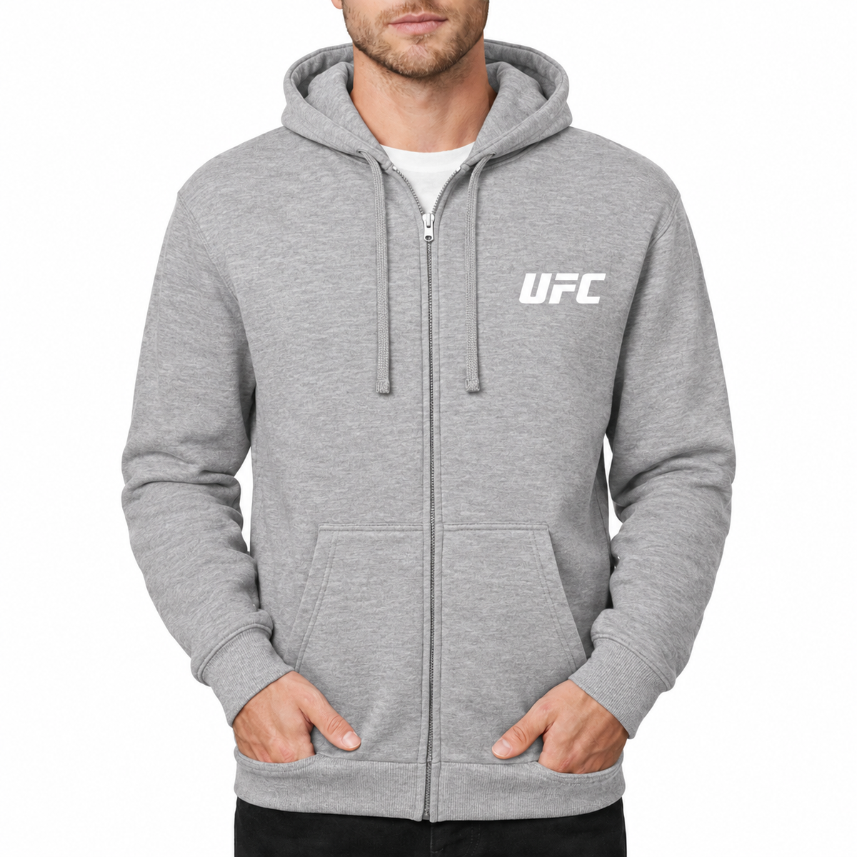 Men's UFC White Zipper Hoodie - Grey