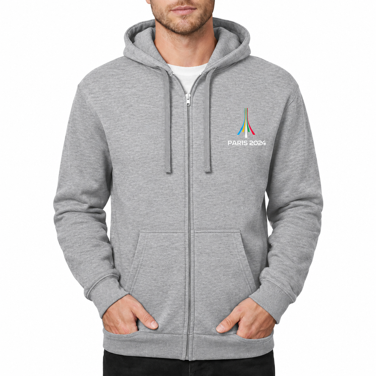 Men's Paris 2024 Olympics white Zipper Hoodie - Grey