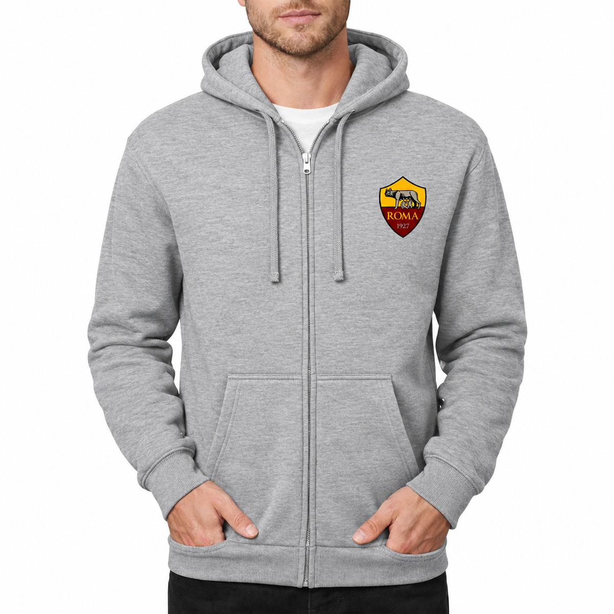 Men's AS Roma FC Zipper Hoodie - Grey