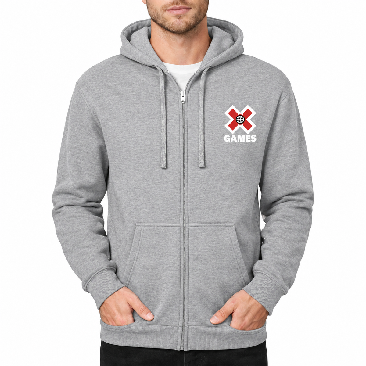 Men's X Games White Zipper Hoodie - Grey