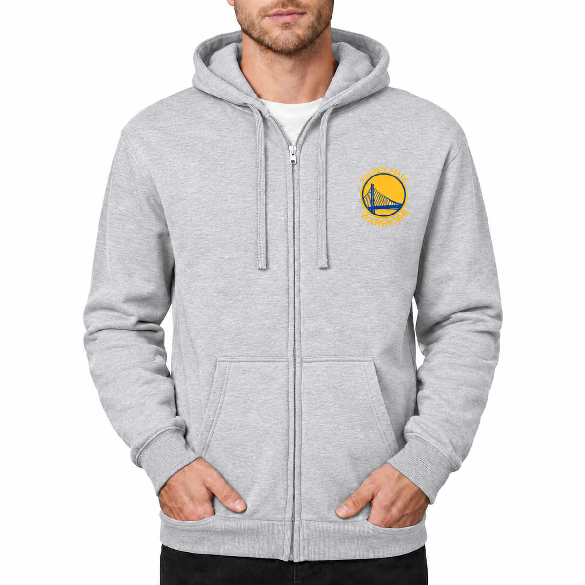 Men's Golden State Warriors Yellow Zipper Hoodie - Grey
