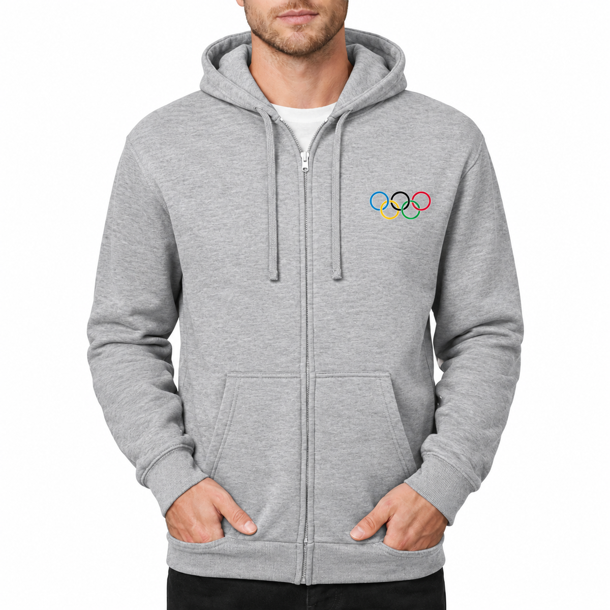 Men's Olympic Ring BK Zipper Hoodie - Grey