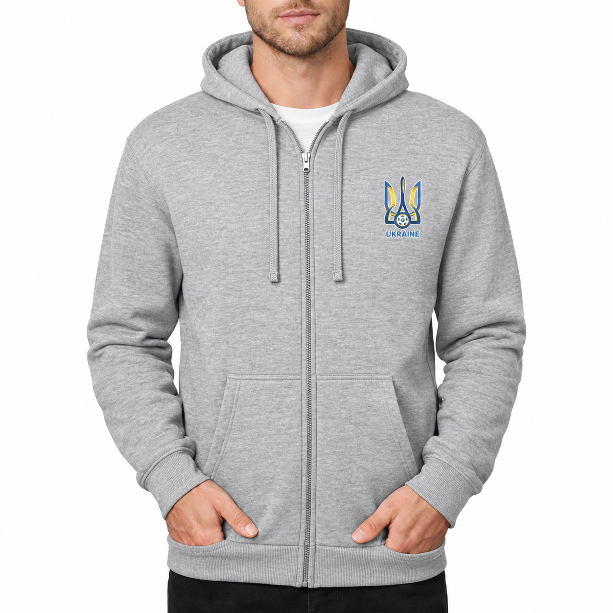 Men's Ukraine National Football Soccer Team Zipper Hoodie - Grey