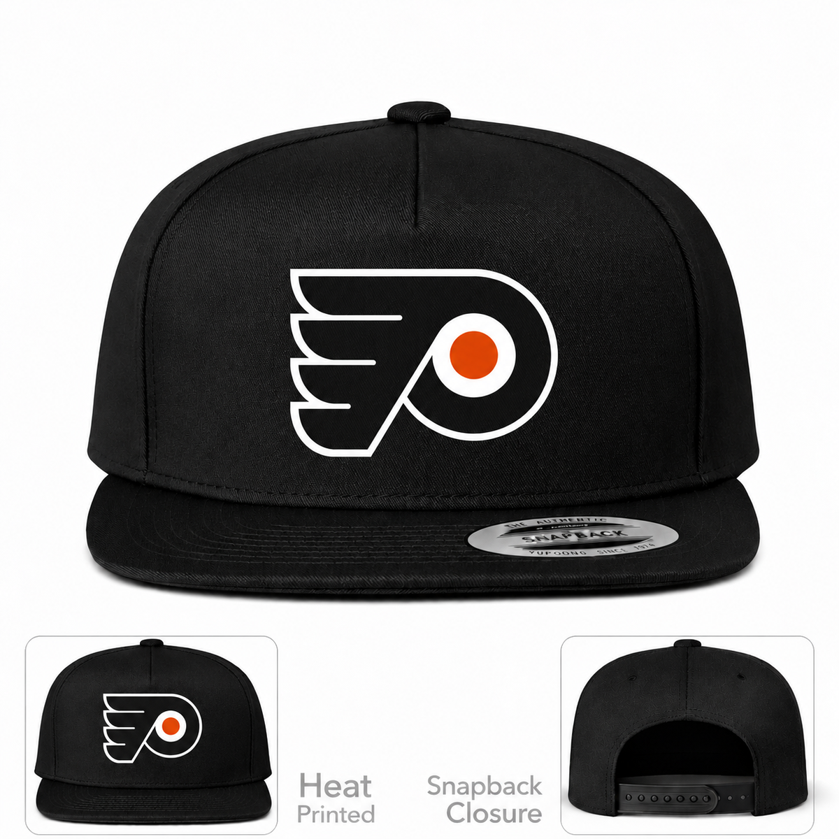 Philadelphia Flyers Black snapback hat, front print and adjustable snap closure