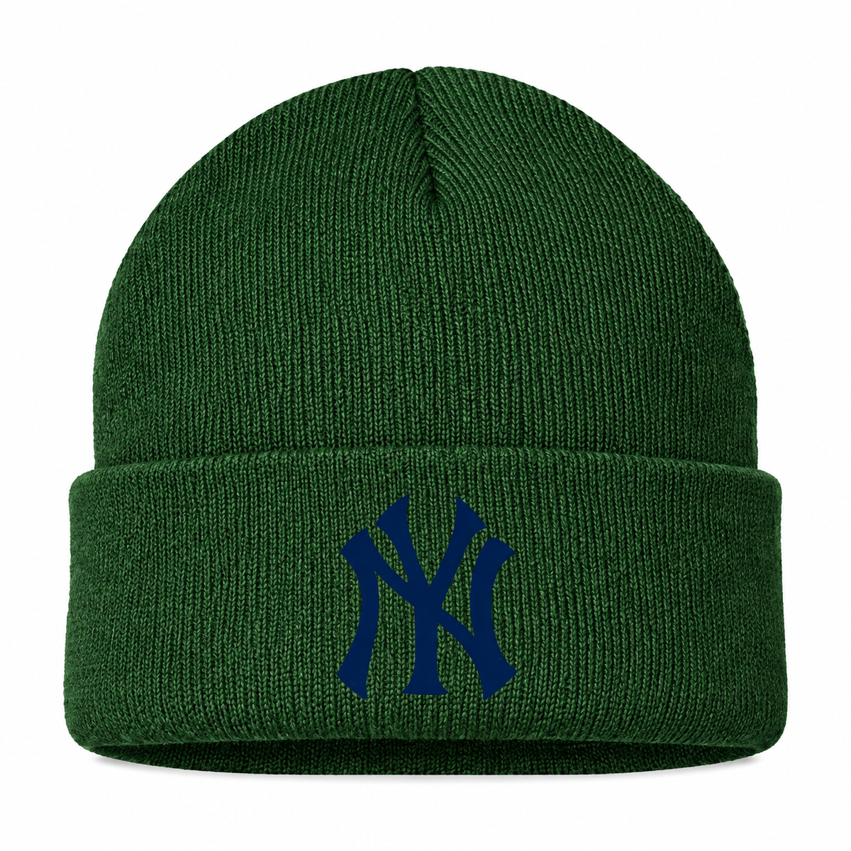 Forest Green New York Yankees beanie hat - front view