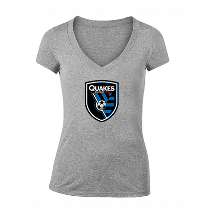 Women's San Joke Earthquakes  V Neck T-Shirt