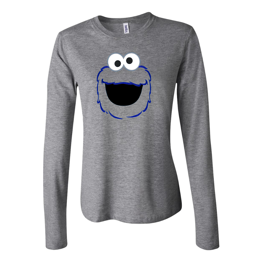 Women's Sesame Street Cookie Monster face Long Sleeve T-Shirt