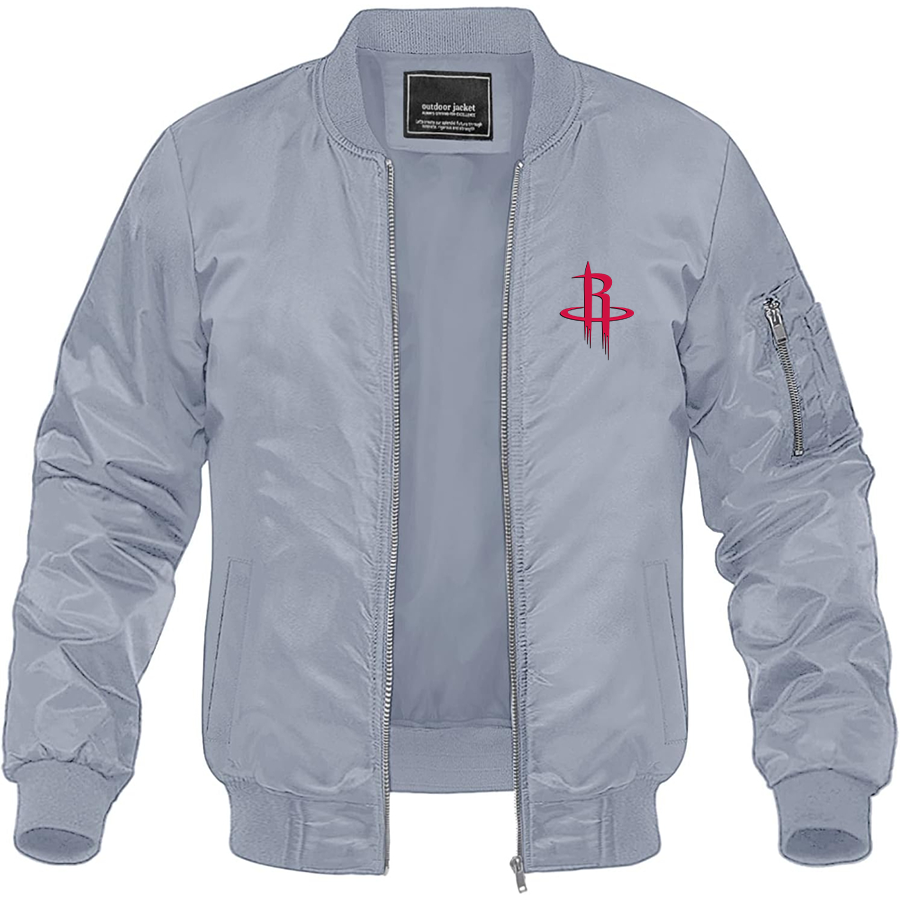 Men's Houston Rockets Lightweight Bomber Jacket Windbreaker Softshell Varsity Jacket Coat