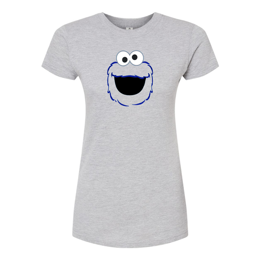 Women's Sesame Street Cookie Monster face Round Neck T-Shirt