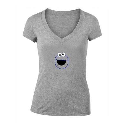 Women's Sesame Street Cookie Monster face V Neck T-Shirt