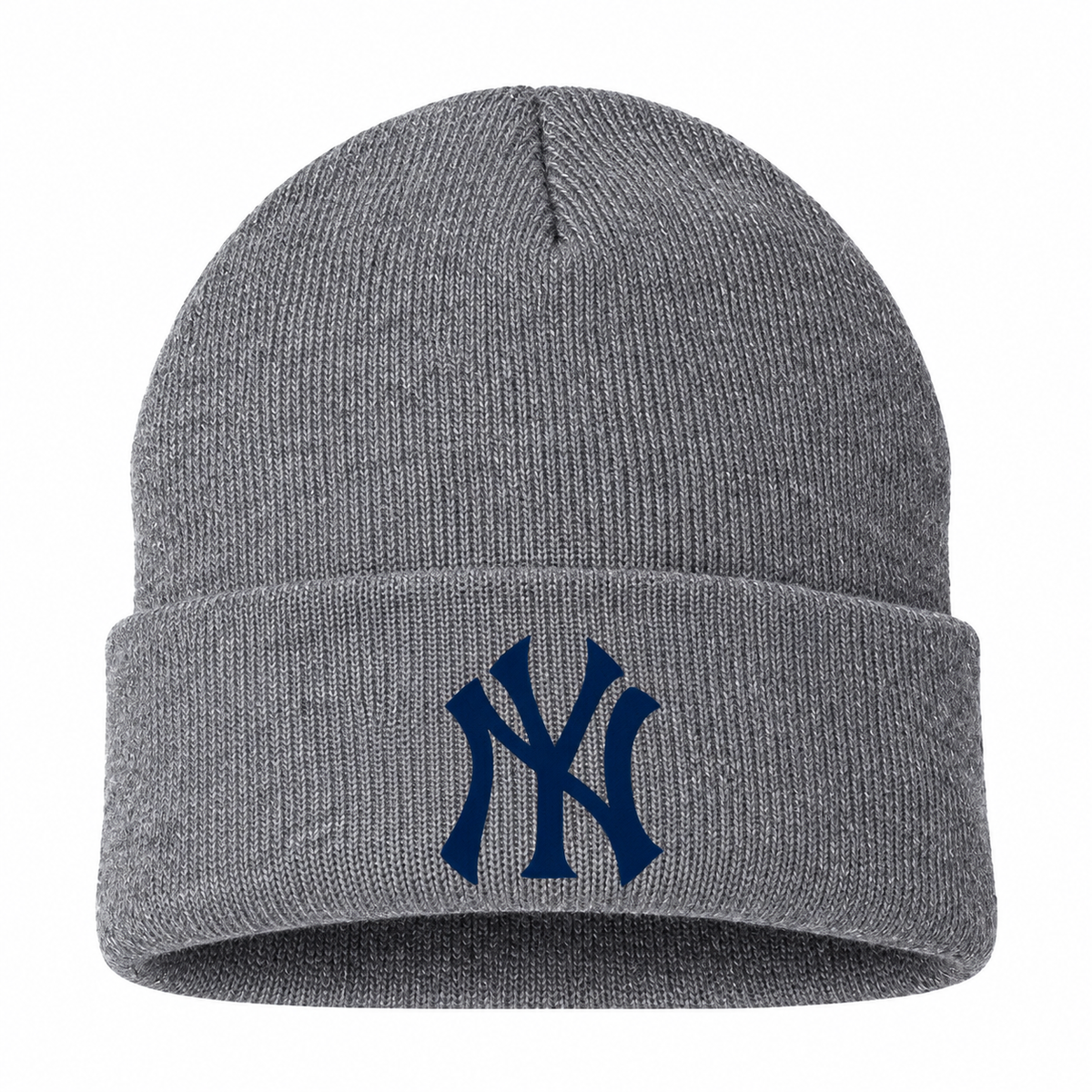Grey New York Yankees beanie hat - front view