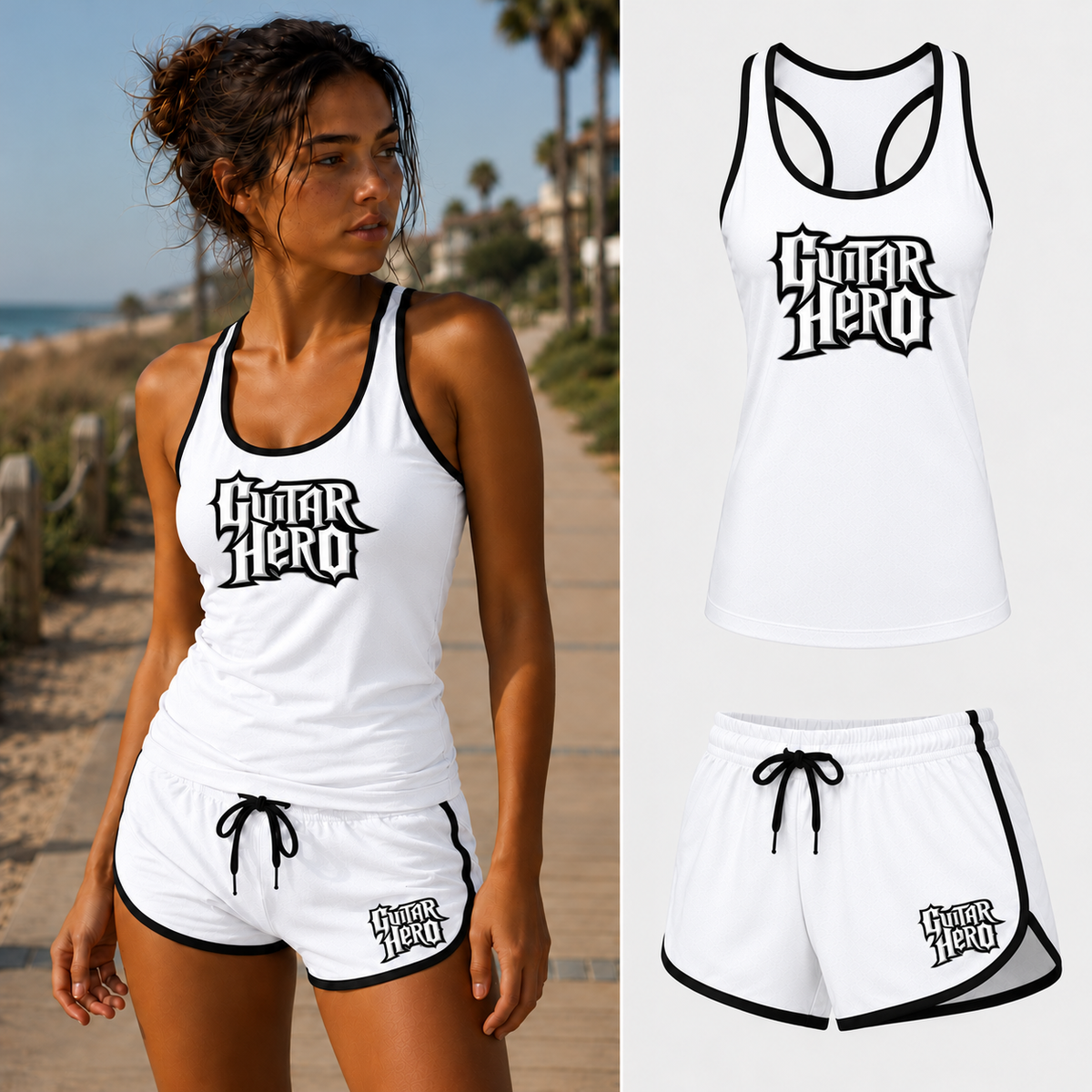 Women's Guitar Hero tank top and shorts set in White