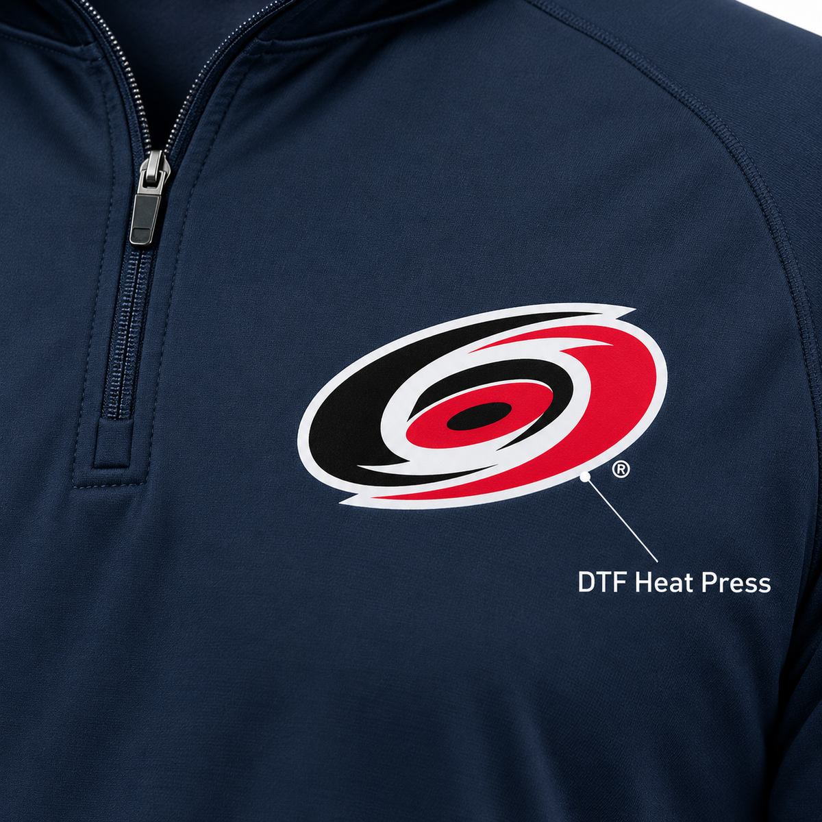 Navy - DTF Heat Press Detail - Carolina Hurricanes Quarter-Zip
